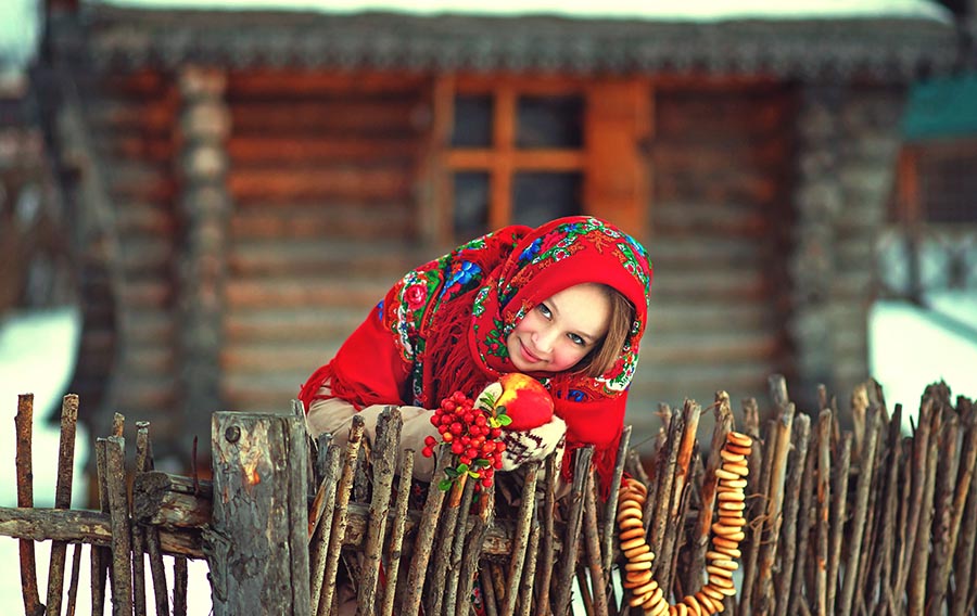 Sexy girl Women in Slavic costumes in Pyongyang